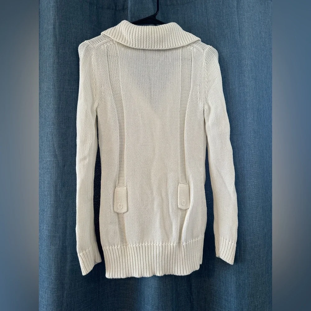 Banana Republic Organic Cotton Ivory Cream Knit Button Down Cardigan Womens Sz S